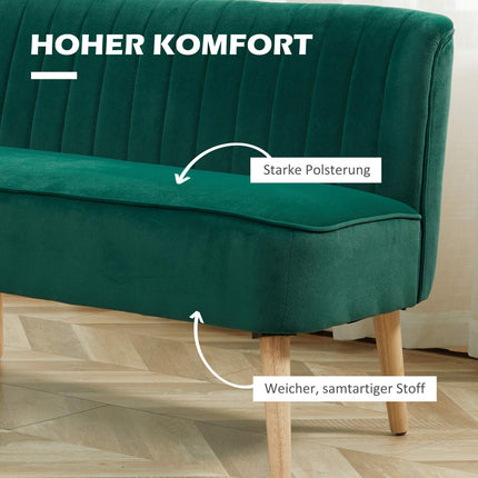 2-Seater Retro Sofa, Dark Green, Wood Legs, 117 cm