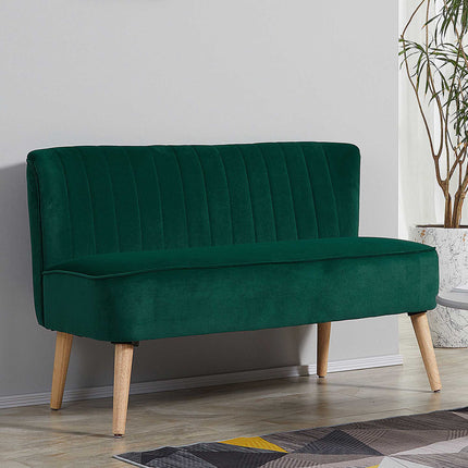2-Seater Retro Sofa, Dark Green, Wood Legs, 117 cm