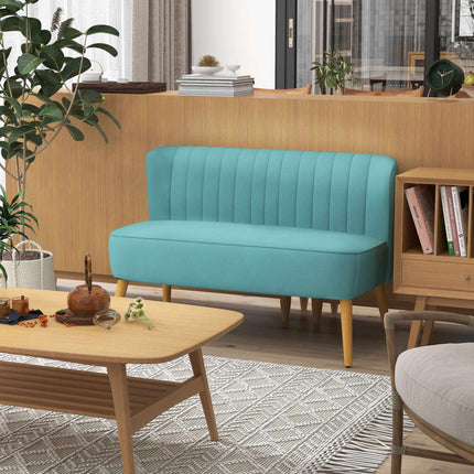 2-Seater Retro Sofa, Wood Legs, 117x56.5x77 cm, Green