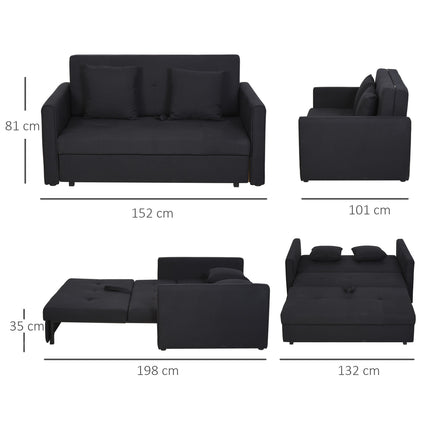 2-seater sofa bed with storage and polycotton cushions, grey