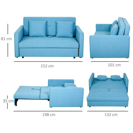 2-seater sofa bed - storage, light gray polycotton