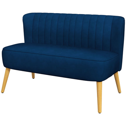 2-Seater Sofa, Blue, Wood Legs, 117 x 56.5 x 77 cm