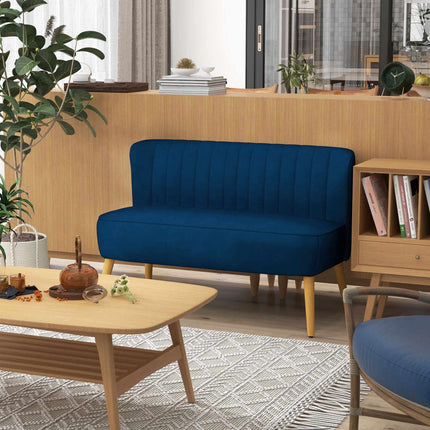 2-Seater Sofa, Blue, Wood Legs, 117 x 56.5 x 77 cm