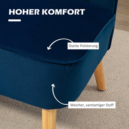 2-Seater Sofa, Blue, Wood Legs, 117 x 56.5 x 77 cm
