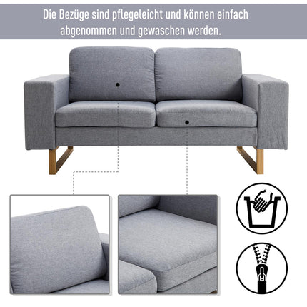 Light gray 2-seater upholstered corner sofa, wooden frame