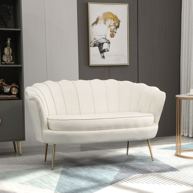 Velvet Loveseat sofa, Upholstered, 2-seater, Cream