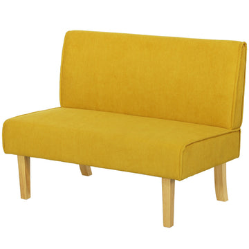 Yellow 2-seater corduroy look sofa, wooden legs, padded