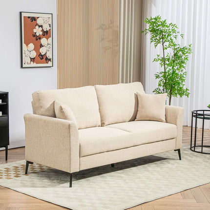 2-seater linen sofa, metal legs, beige upholstery