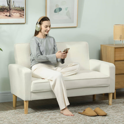 2-Seater Sofa, Cream White, Rubberwood Legs, Velvet-Look Fabric