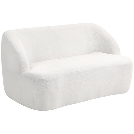 2-Seater Sofa, Curved Design, Fleece Upholstery, Cream White