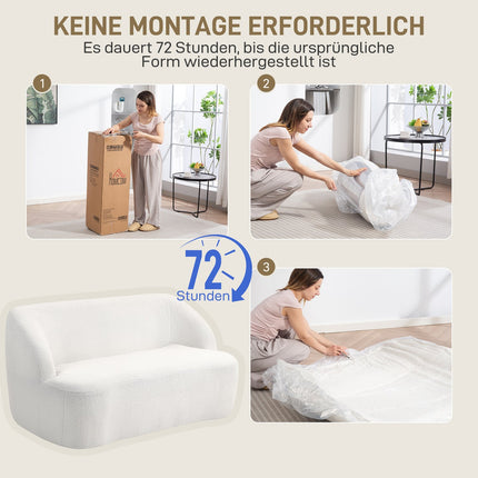 2-Seater Sofa, Curved Design, Fleece Upholstery, Cream White