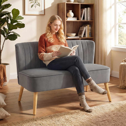 2-Seater Sofa, Dark Grey, Durable Fabric, Wooden Legs