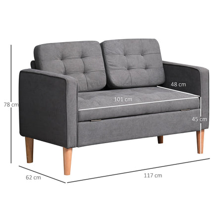 2-seater gray fabric sofa with removable cushions