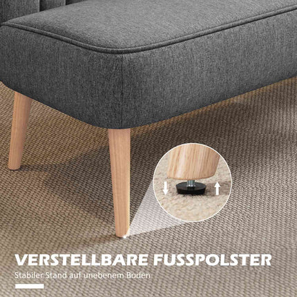 2-Seater Sofa, Linen Look, Wood Frame, 117 cm, Gray