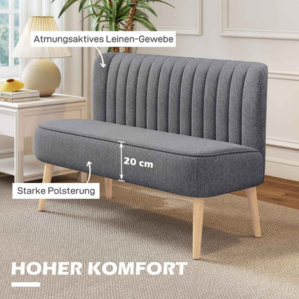 2-Seater Sofa, Linen Look, Wood Frame, 117 cm, Gray