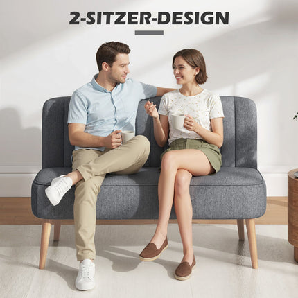2-Seater Sofa, Linen Look, Wood Frame, 117 cm, Gray