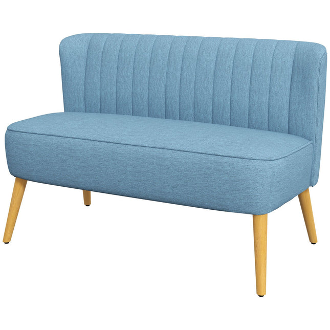2-seater Linne Loveseat, wooden legs, blue, 150 kg capacity