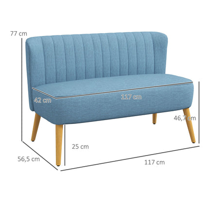 2-seater Linne Loveseat, wooden legs, blue, 150 kg capacity