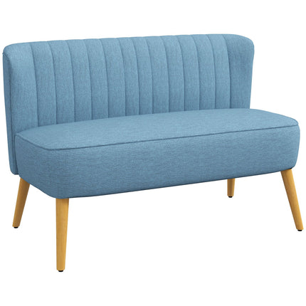 2-seater Linne Loveseat, wooden legs, blue, 150 kg capacity
