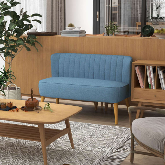 2-seater Linne Loveseat, wooden legs, blue, 150 kg capacity