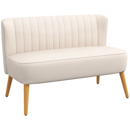 2-seater Linne Look Loveseat, wooden legs, cream white