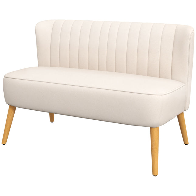 2-seater Linne Look Loveseat, wooden legs, cream white
