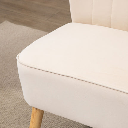2-seater Linne Look Loveseat, wooden legs, cream white