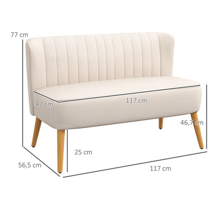 2-seater Linne Look Loveseat, wooden legs, cream white