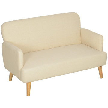 Small velvet sofa, wooden legs, cream, 2-seater for living room