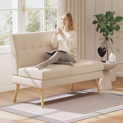 2-Seater Sofa, Tufted Back, Wood Legs, Linen Look, Beige