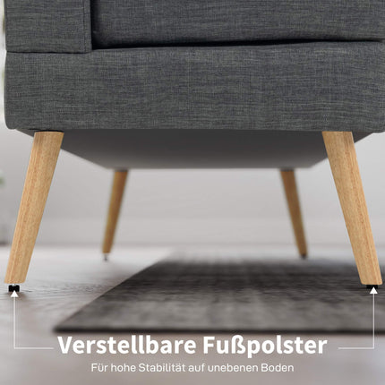 2-Seater Sofa, Tufted Back, Wood Legs, Linen Look, Grey