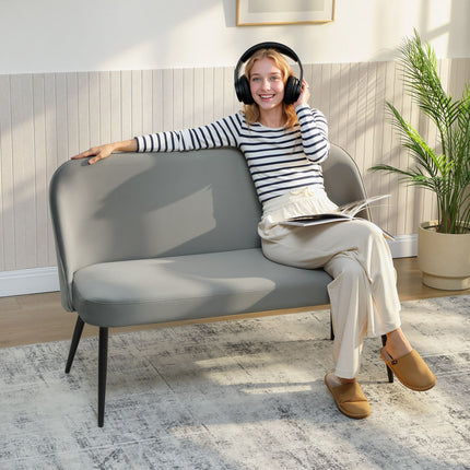 2-Seater Sofa, Velvet Fabric, Metal & Wood Frame, Gray