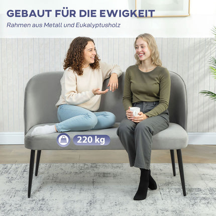 2-Seater Sofa, Velvet Fabric, Metal & Wood Frame, Gray