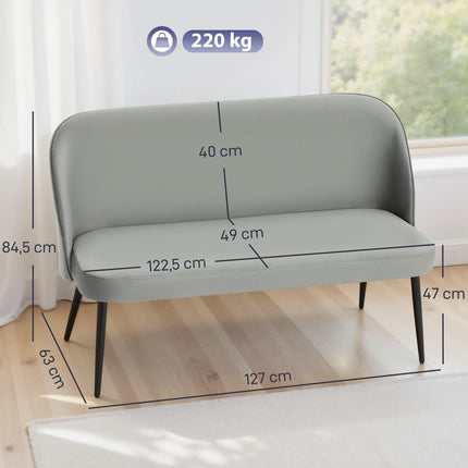 2-Seater Sofa, Velvet Fabric, Metal & Wood Frame, Gray