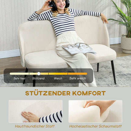 2-Seater Sofa, Velvet-Like Fabric, Metal & Wood Frame, Beige