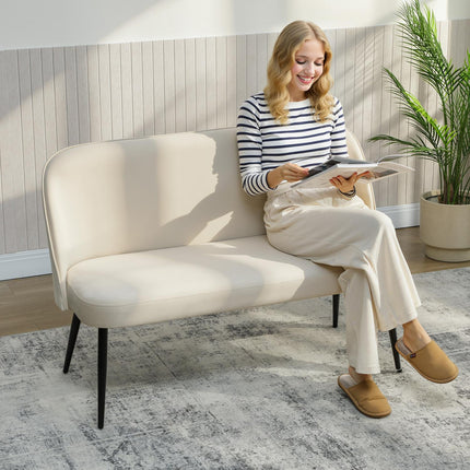 2-Seater Sofa, Velvet-Like Fabric, Metal & Wood Frame, Beige