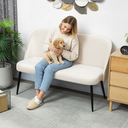 2-Seater Sofa, Velvet-Like Fabric, Metal & Wood Frame, Beige