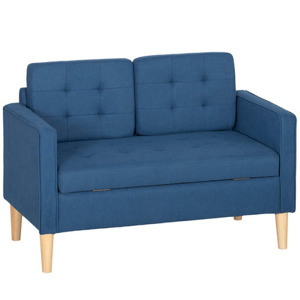 2-Seater Sofa with Storage, Blue Velvet, Compact Design