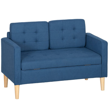 2-Seater Sofa with Storage, Blue Velvet, Compact Design