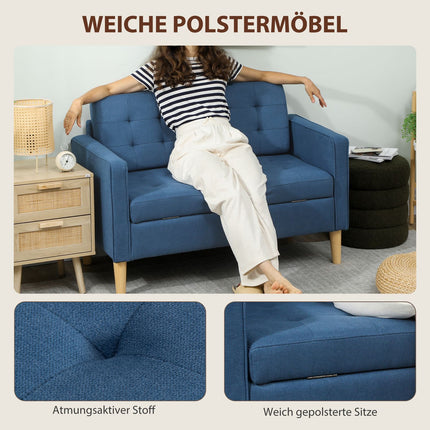 2-Seater Sofa with Storage, Blue Velvet, Compact Design