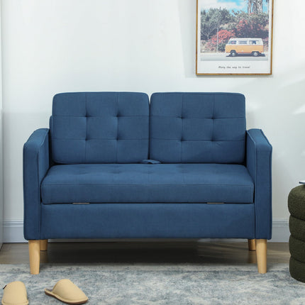 2-Seater Sofa with Storage, Blue Velvet, Compact Design