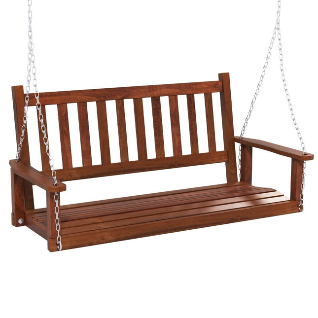 2-Seater Solid Wood Porch Swing, Adjustable Chains, 230kg Capacity