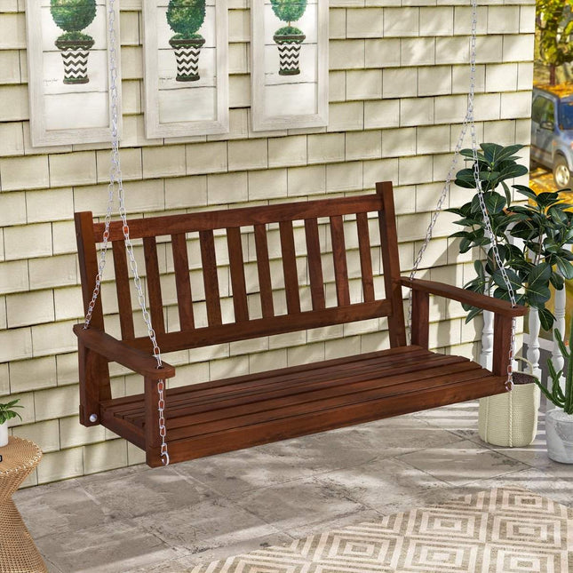2-Seater Solid Wood Porch Swing, Adjustable Chains, 230kg Capacity