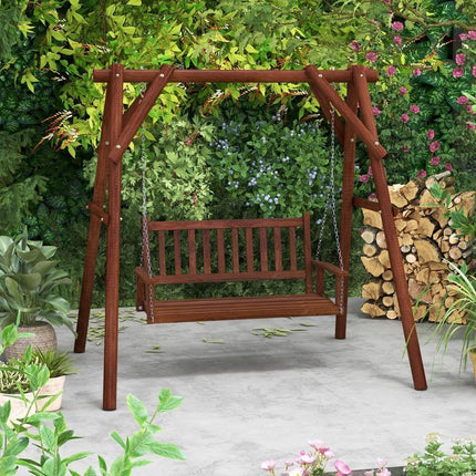 2-Seater Solid Wood Porch Swing, Adjustable Chains, 230kg Capacity