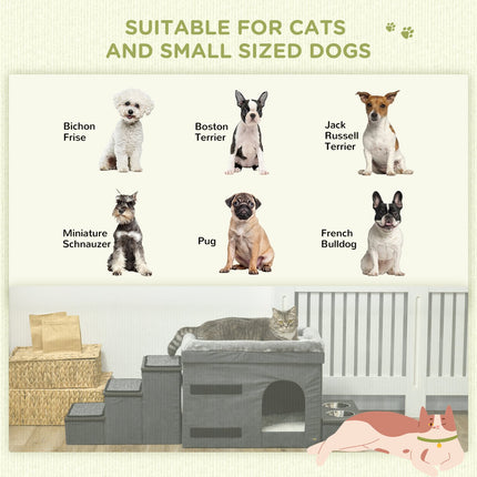 Cat bed with 2 bowls in stainless steel, grey, up to 8 kg