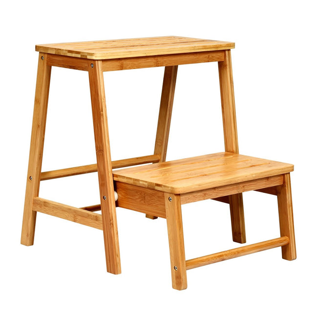 2-Step Bamboo Folding Step Stool, 100kg Capacity