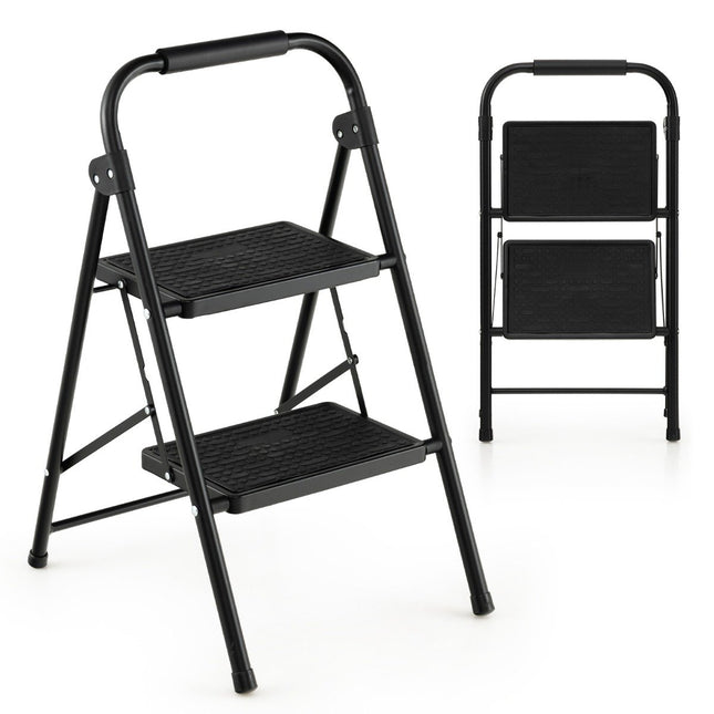 2-Step Folding Ladder with Padded Handle, 47x39x71 cm, Black