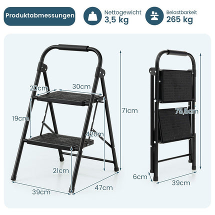2-Step Folding Ladder with Padded Handle, 47x39x71 cm, Black