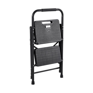 2-Step Folding Steel Ladder, 600 lb, Anti-Slip, Black