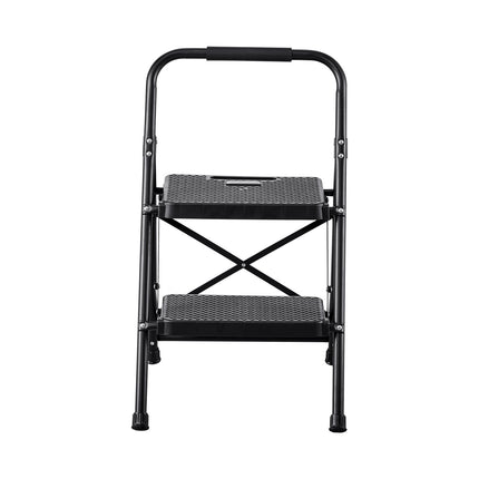 2-Step Folding Steel Ladder, 600 lb, Anti-Slip, Black